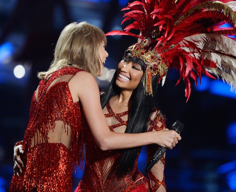 Taylor Swift & Nicki Minaj live on stage at the MTV VMAs 2015 MTV